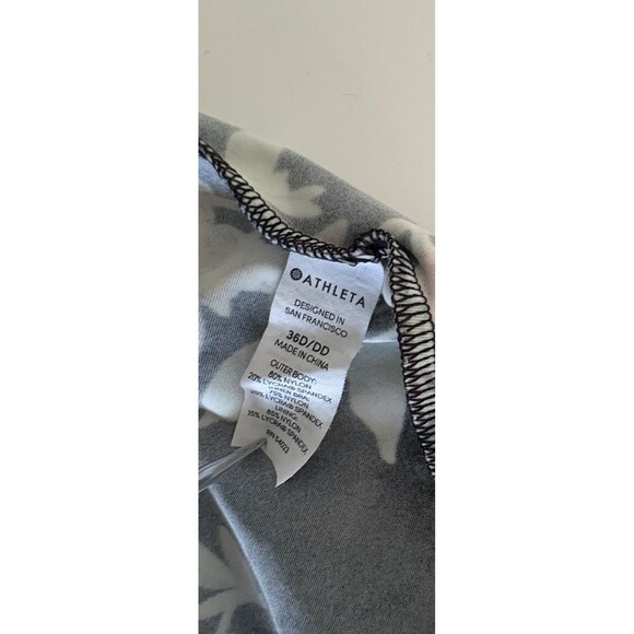 Athleta Gold Coast Black Floral Tankini Swim Top Size 36D/DD Blousy Banded Waist - Picture 11 of 11